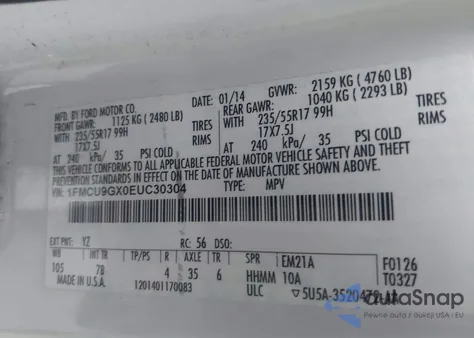 2014 Ford Escape Se z USA, uszkodzony, nr VIN 1FMCU9GX0EUC30304